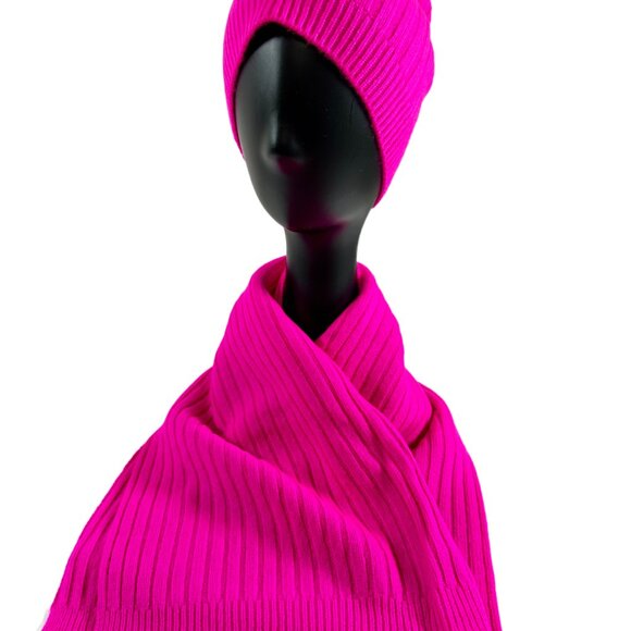 Talbots 100% Cashmere Rib Knit Scarf – Neon Pink, NWT - Picture 3 of 4